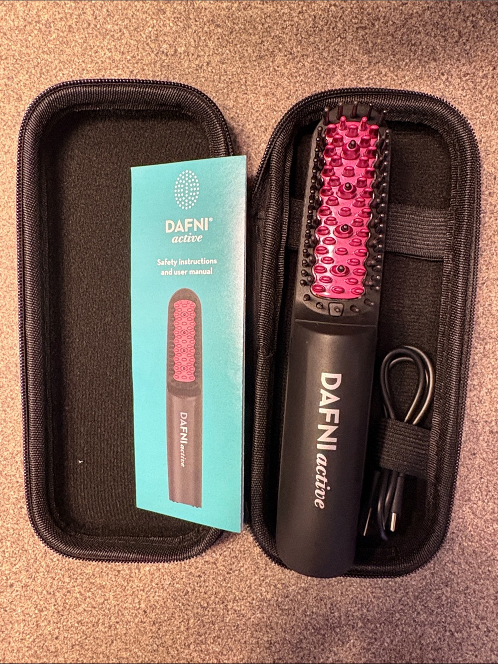 DAFNI Active Heated Hair Brush - Black with Pink Bristles
